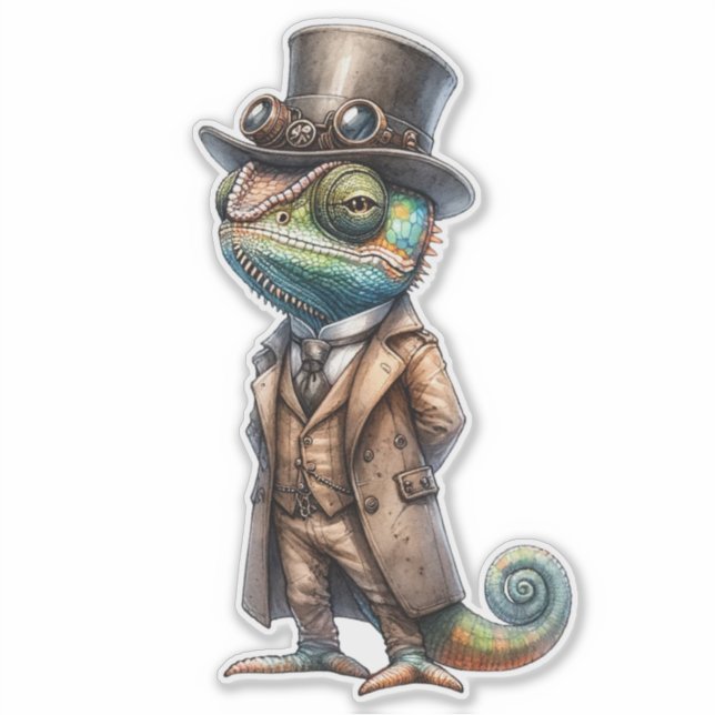 Steampunk Chameleon Transparent Sticker (Front)