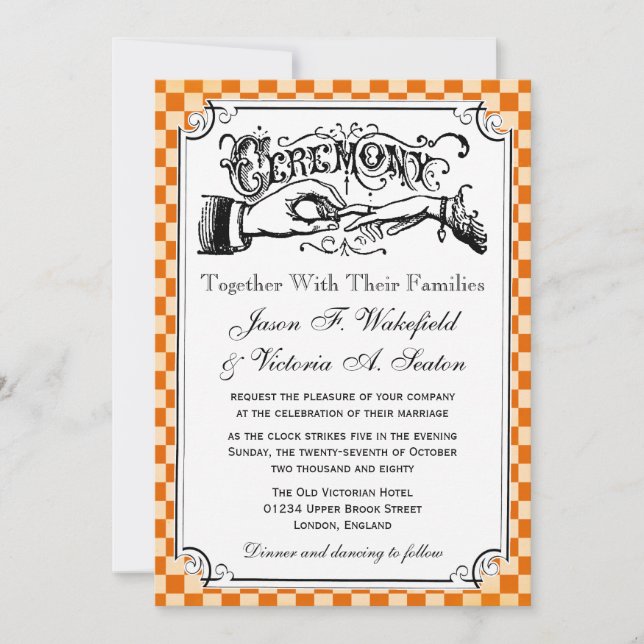 Steampunk Chequerboard Wedding Invitations (Front)