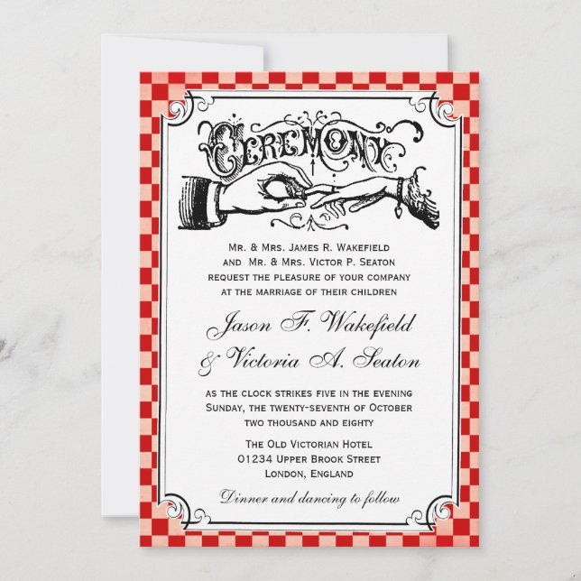 Steampunk Chequerboard Wedding Invitations (Front)