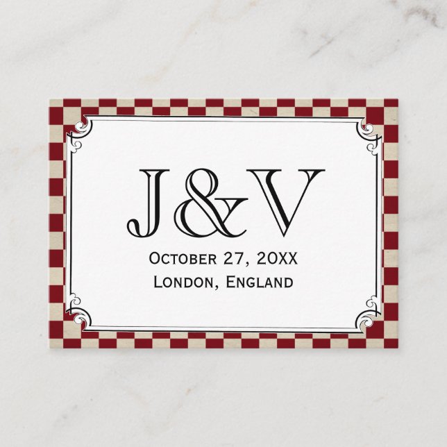Steampunk Chequerboard Wedding Place Cards (Front)