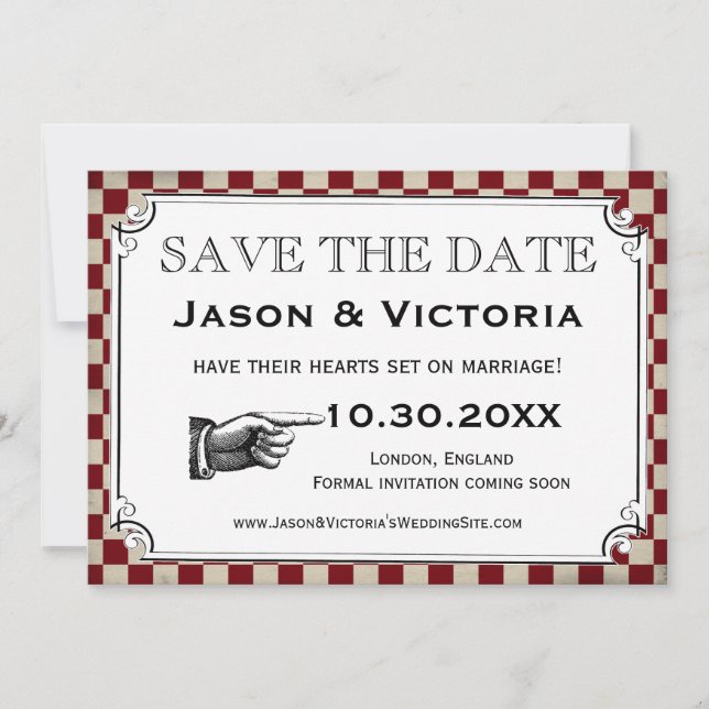 Steampunk Chequerboard Wedding Save the Date Cards (Front)