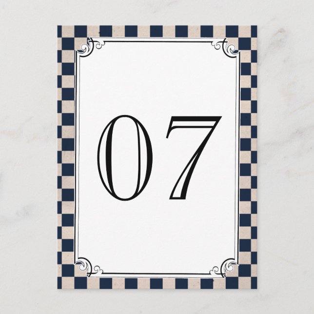 Steampunk Chequerboard Wedding Table Numbers Postcard (Front)