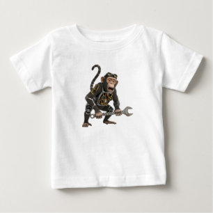Steampunk Chimpanzee Mechanic with Industrial Wren Baby T-Shirt