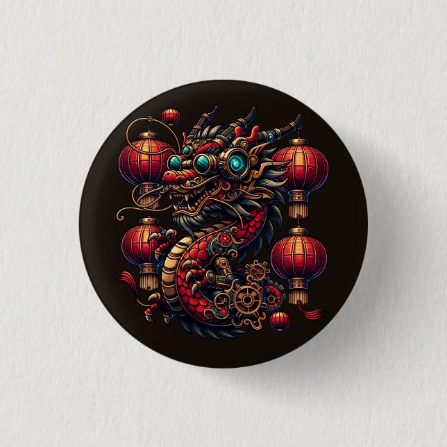 Steampunk Chinese New Year Dragon 3 Cm Round Badge (Front)
