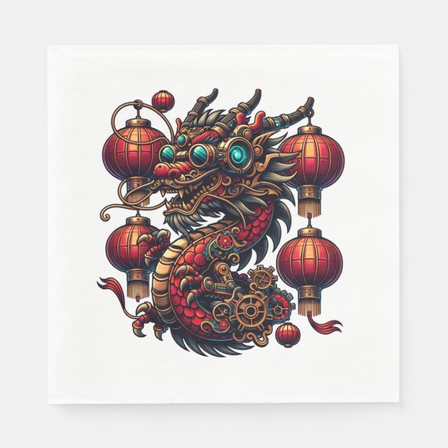 Steampunk Chinese New Year Dragon Napkin (Front)