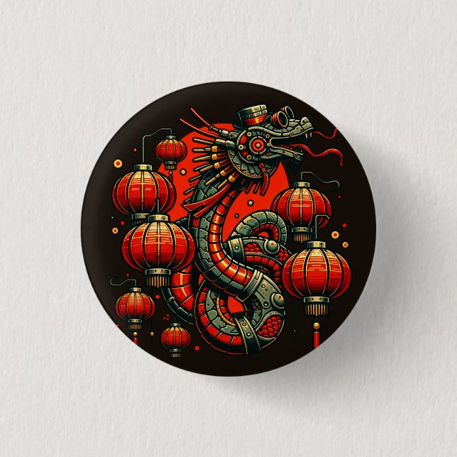 Steampunk Chinese New Year Snake 3 Cm Round Badge (Front)