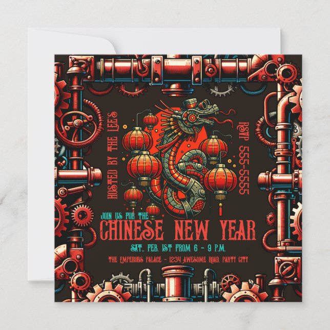 Steampunk Chinese New Year Snake Invitation (Front)