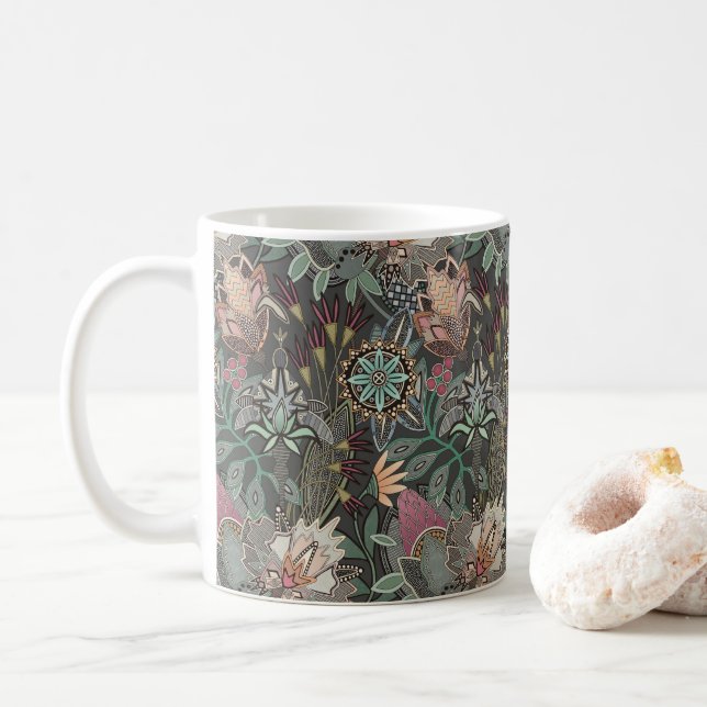 steampunk chintz grey coffee mug (With Donut)