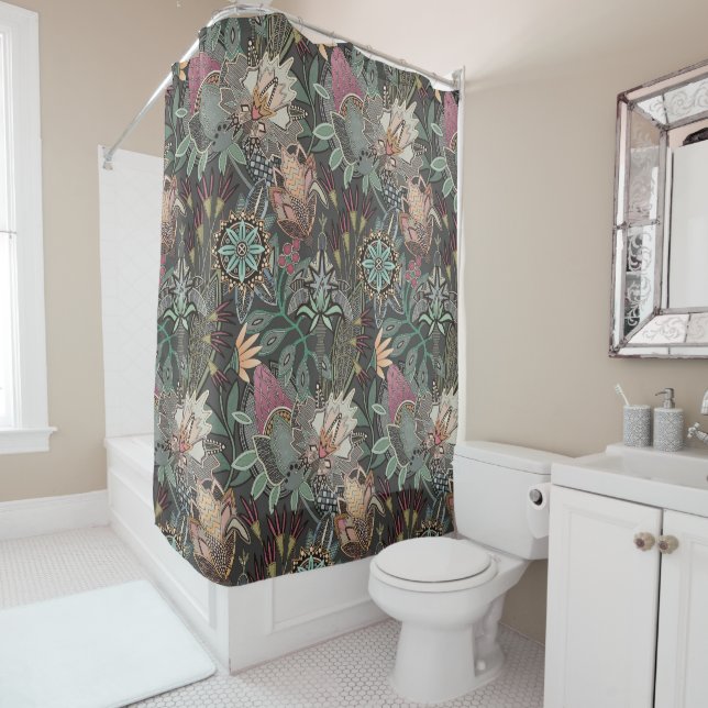 steampunk chintz grey shower curtain (In Situ)