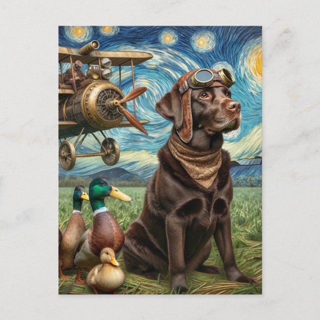 Steampunk Chocolate Lab Van Gogh Postcard (Front)
