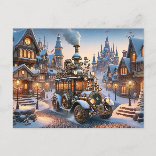 Steampunk Christmas Bus PosTcard (Front)