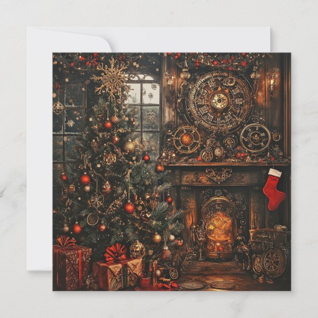 Steampunk Christmas Greeting Card (Front)