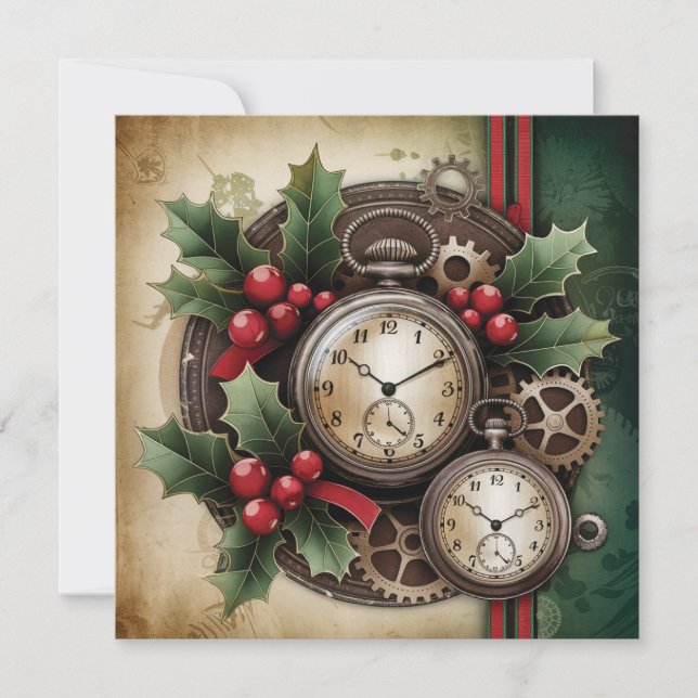 Steampunk Christmas Greeting Card (Front)