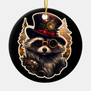 Steampunk Christmas Racoon Ceramic Ornament