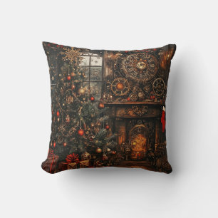 Steampunk Christmas Throw Pillow