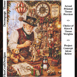Steampunk Christmas Toy Workshop FV4 Decoupage Tissue Paper