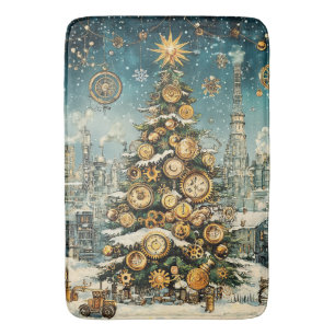 Steampunk Christmas Tree Bath Mat