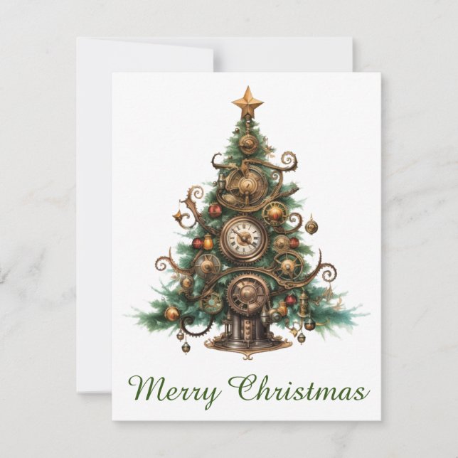 Steampunk Christmas Tree Greeting Card (Front)