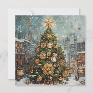 Steampunk Christmas Tree Greeting Card