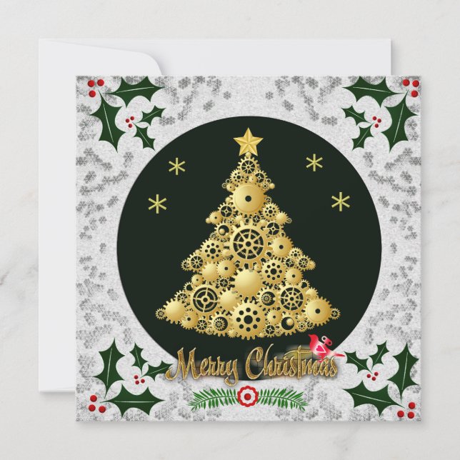 steampunk christmas tree holiday greetings card (Front)