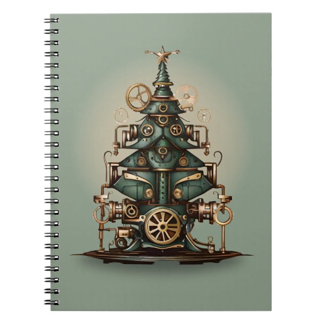 Steampunk Christmas Tree Vintage Retro Style Notebook (Front)