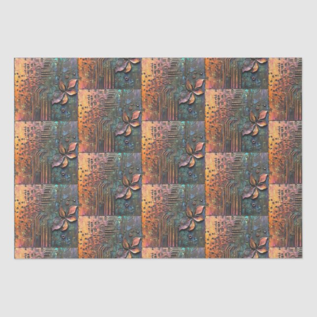Steampunk circuit board with a leaf and flower tissue paper (Front)