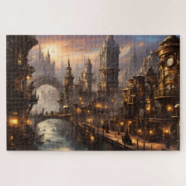 Steampunk City at Twilight Jigsaw Puzzle (Horizontal)