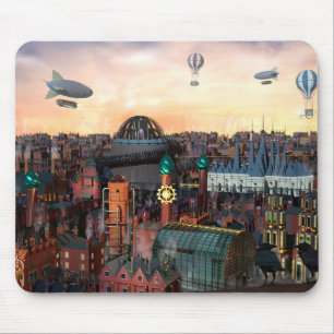 Steampunk City Buildings Mouse Pad