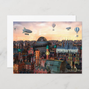 Steampunk City Buildings Postcard