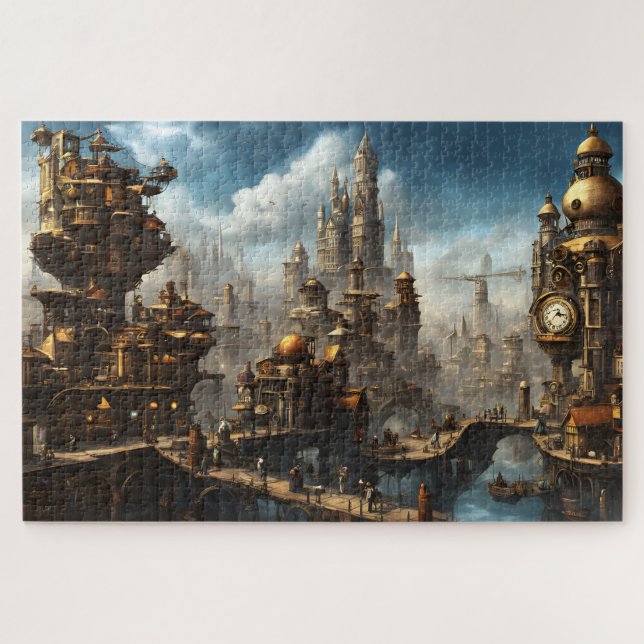 Steampunk City with Clock Jigsaw Puzzle (Horizontal)