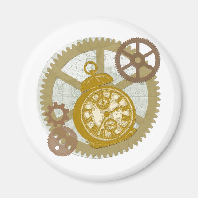 Steampunk Clock and Gears Magnet (Front)