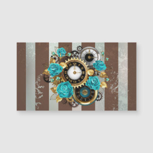 Steampunk Clock and Turquoise Roses on Striped