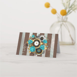 Steampunk Clock and Turquoise Roses on Striped Appointment Card