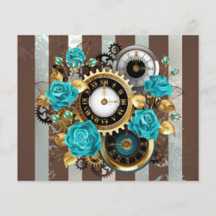Steampunk Clock and Turquoise Roses on Striped Flyer