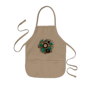 Steampunk Clock and Turquoise Roses on Striped Kids Apron
