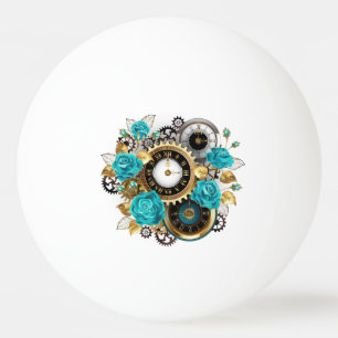 Steampunk Clock and Turquoise Roses on Striped Ping Pong Ball