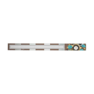 Steampunk Clock and Turquoise Roses on Striped Wrap Around Label