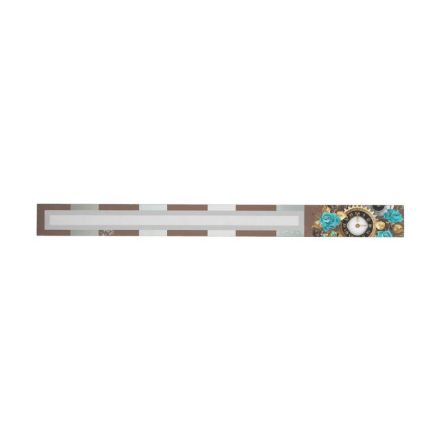 Steampunk Clock and Turquoise Roses on Striped Wrap Around Label (Individual)