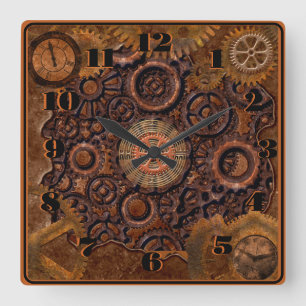 Steampunk Clock Black, Brass, Brown