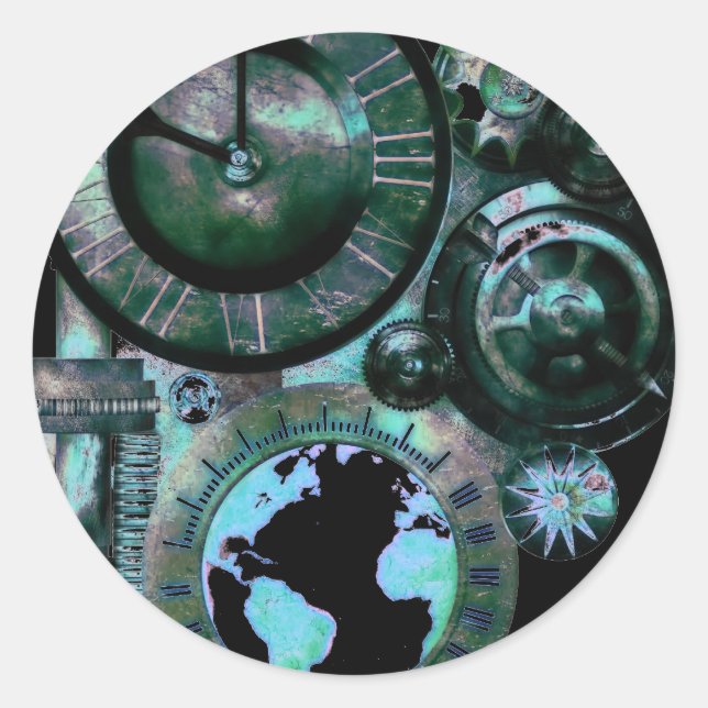 Steampunk Clock Classic Round Sticker (Front)