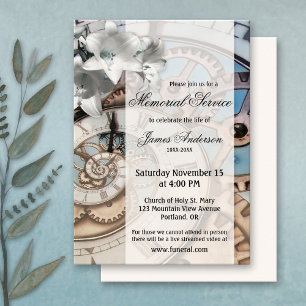 Steampunk Clock Funeral Memorial Service Invitation