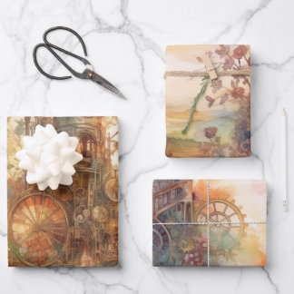 Steampunk Clock Gear Towers Wrapping Paper