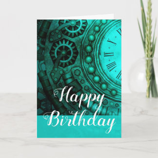 Steampunk Clock & Gears Birthday Card