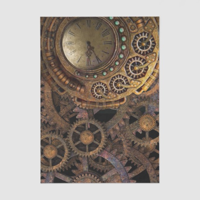 Steampunk Clock Gears Decoupage Tissue Paper (Front)