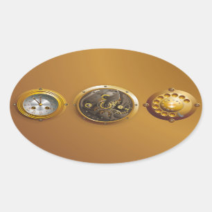 Steampunk clock oval sticker