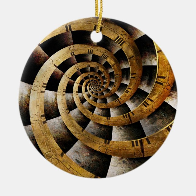 Steampunk - Clock - The flow of time Ceramic Ornament (Front)