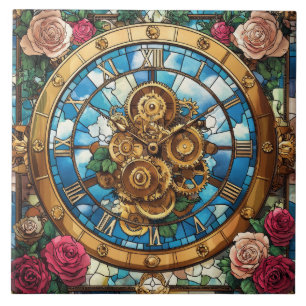 Steampunk Clock Tower Ceramic Tile