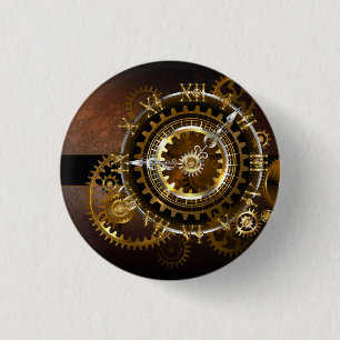 Steampunk clock with antique gears 3 cm round badge
