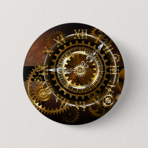 Steampunk clock with antique gears 6 cm round badge