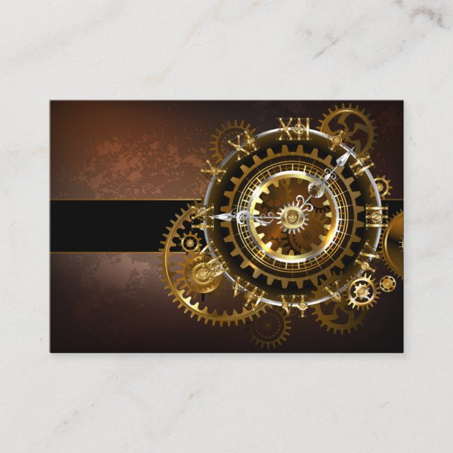 Steampunk clock with antique gears appointment card (Front)